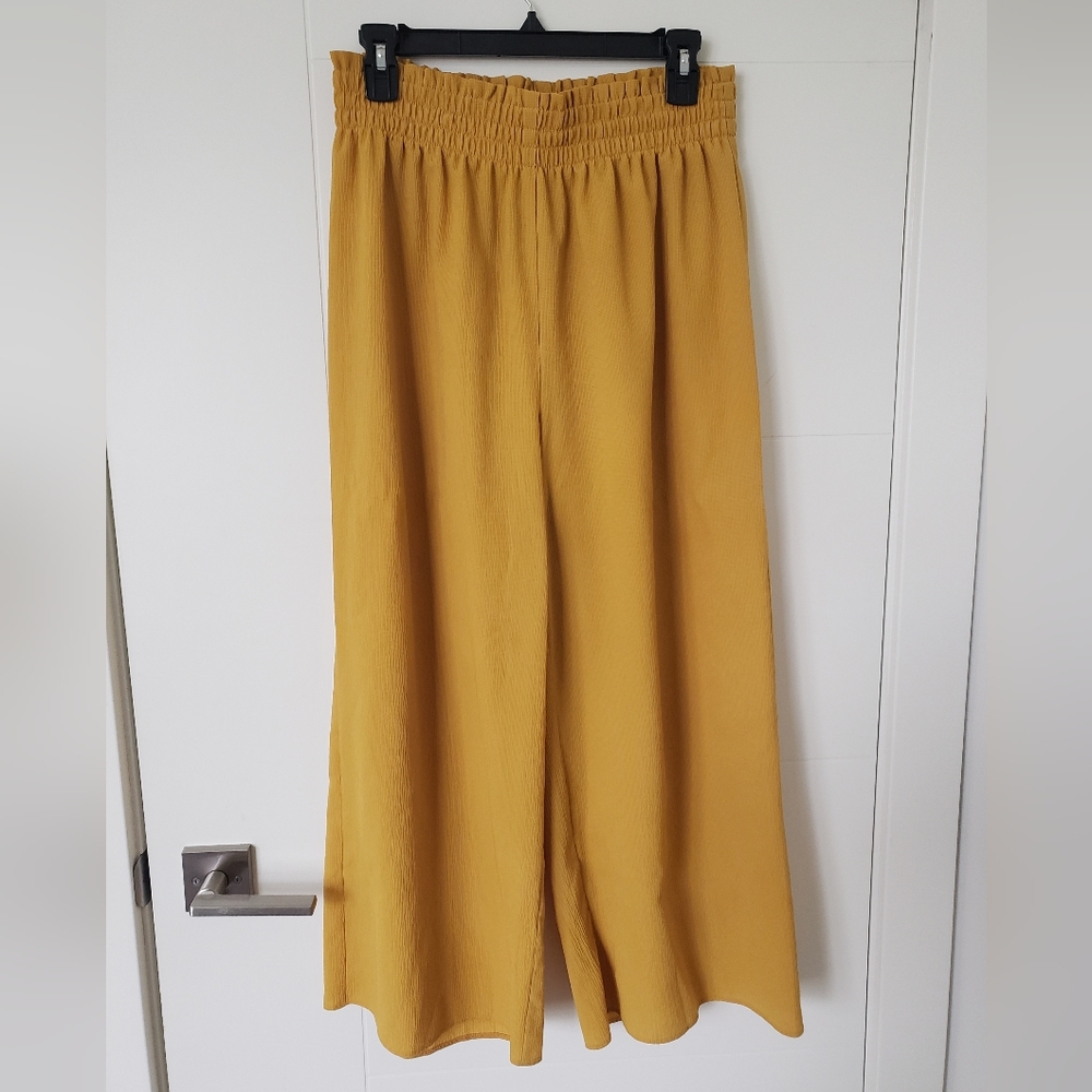 Wide Leg Smocked Waist Pants - Mustard